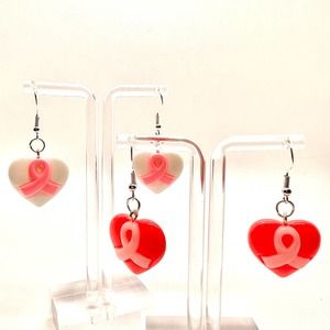 Pink Cancer Ribbon Earrings - Awareness Earrings - Awareness Ribbons
